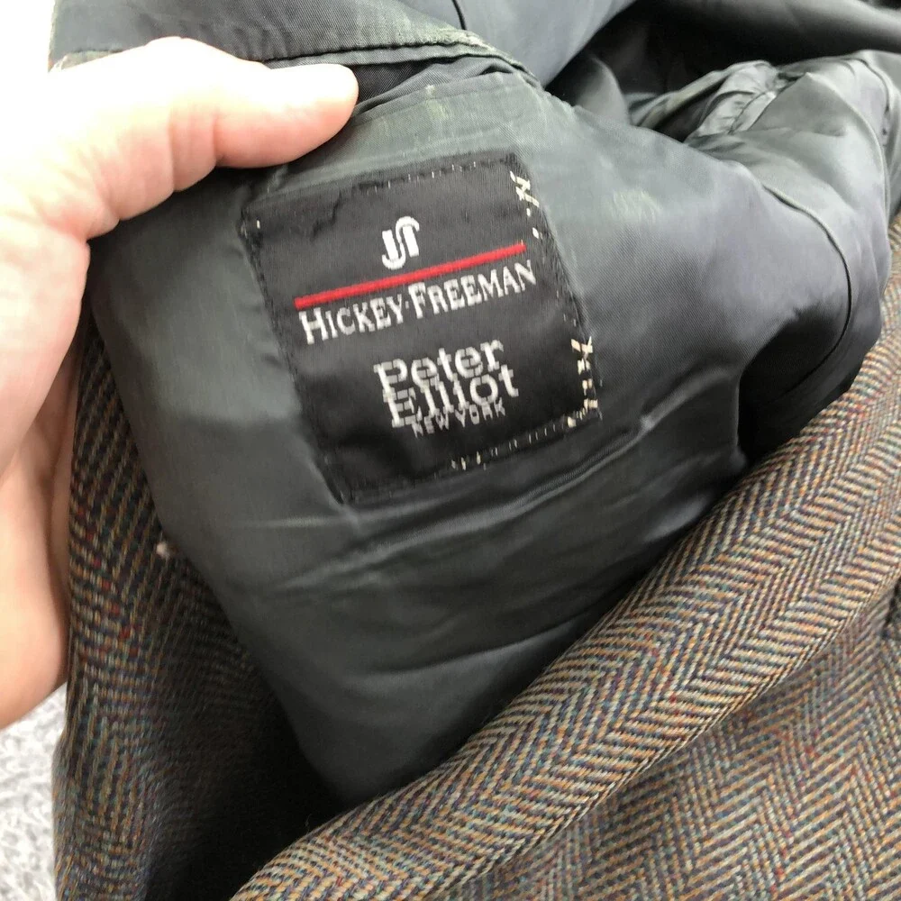 Vintage Hickey Freeman Blazer Mens 44L Brown Wool Tweed Boardroom Jacket